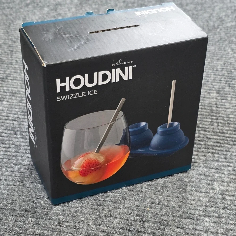 Houdini by Rabbit Swizzle Ice Mold Blue Silicone Stainless Steel Sticks New